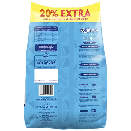 Kohinoor Basmati Rice - Authentic, Super Value, 1 kg and Get 20% Free